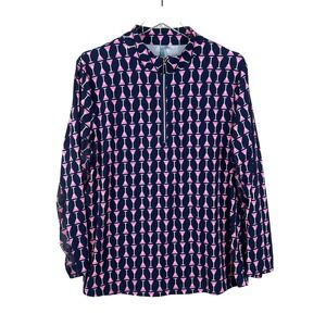 BEACHTIME Top XL Martini Navy Blue Pink Quarter Zip Long Sleeve Pullover Mesh